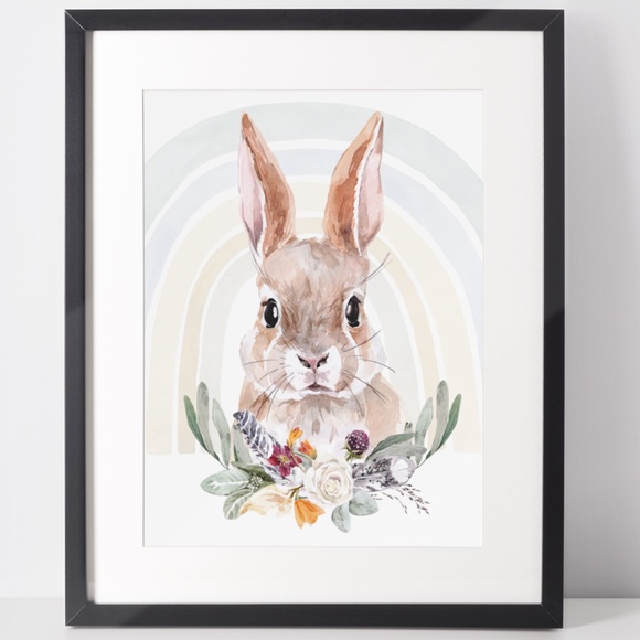 Watercolor Floral Bunny Wall Art Illustration Print Poster Card Unframed - Picture 3 of 14